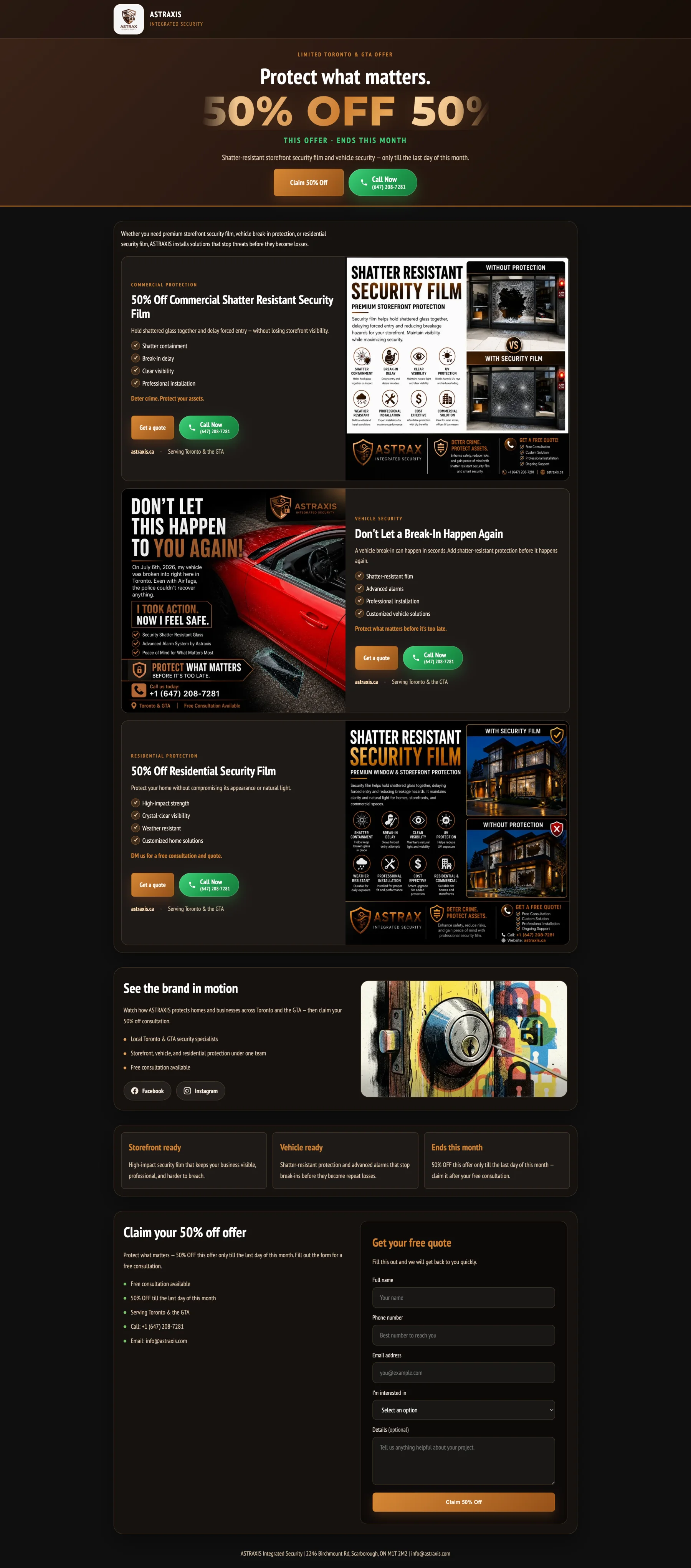 Preview of the ASTRAXIS security promotion landing page