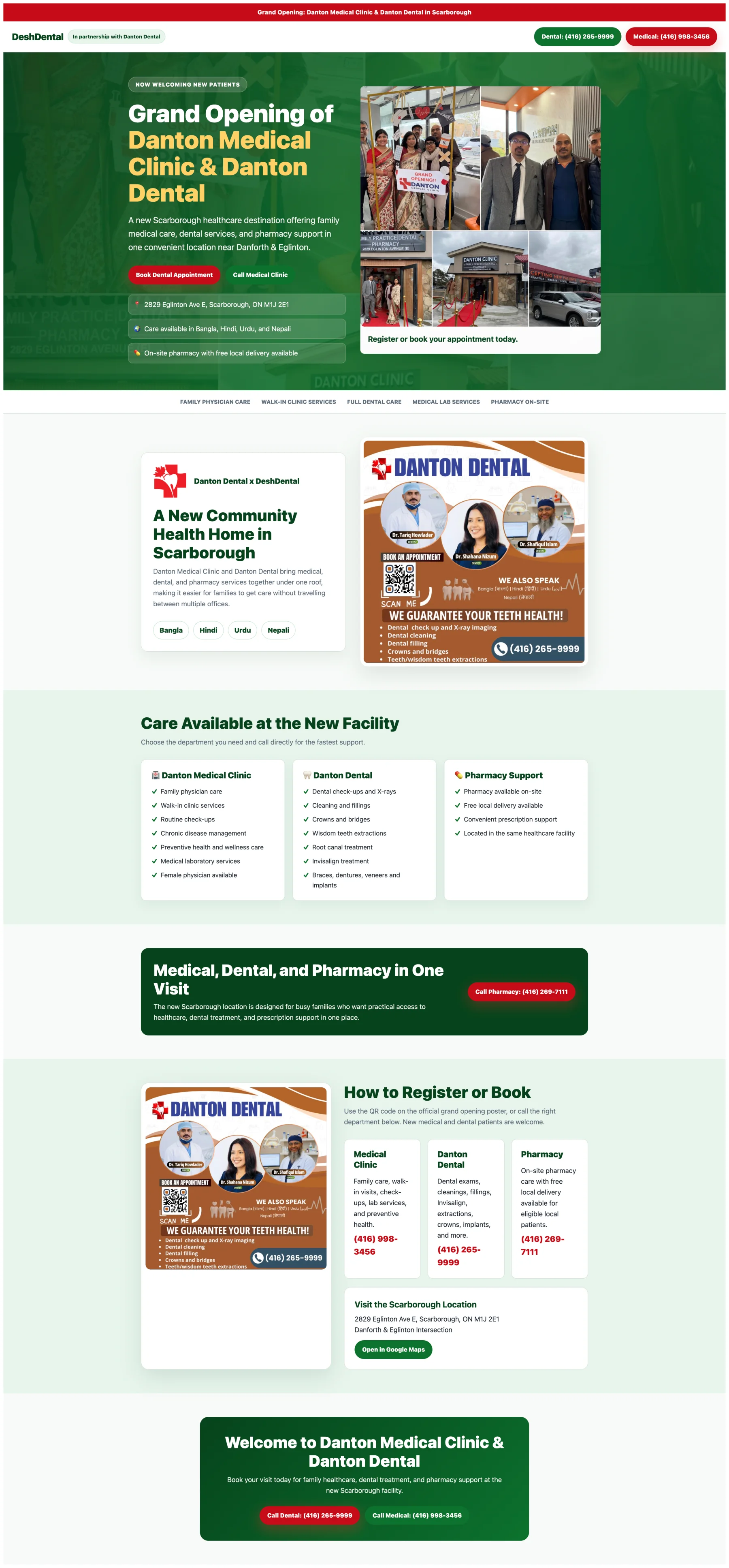 Preview of the Danton Medical Clinic and Danton Dental grand opening landing page